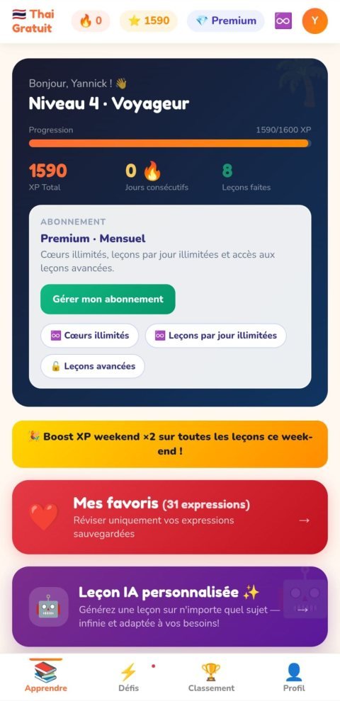 Capture d'écran réelle de l'application Thai Gratuit